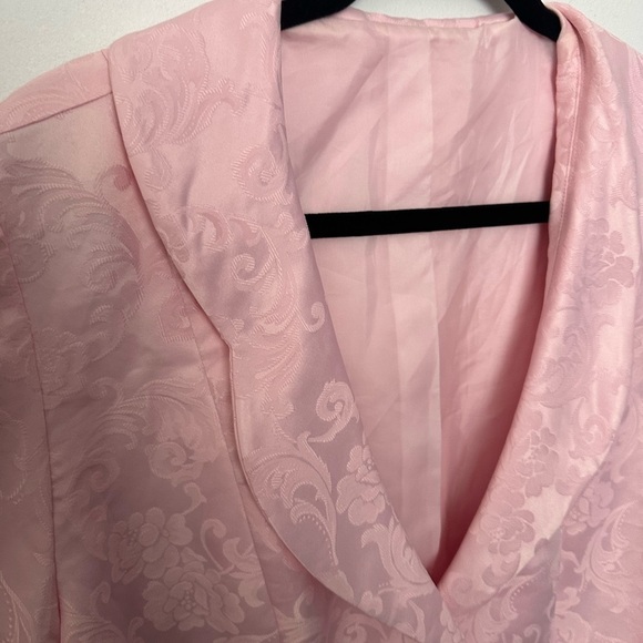Vintage Pink Blazer Cropped Shiny Floral Barbie Pink Blazer Shrug Audrey Hepburn - Picture 6 of 15